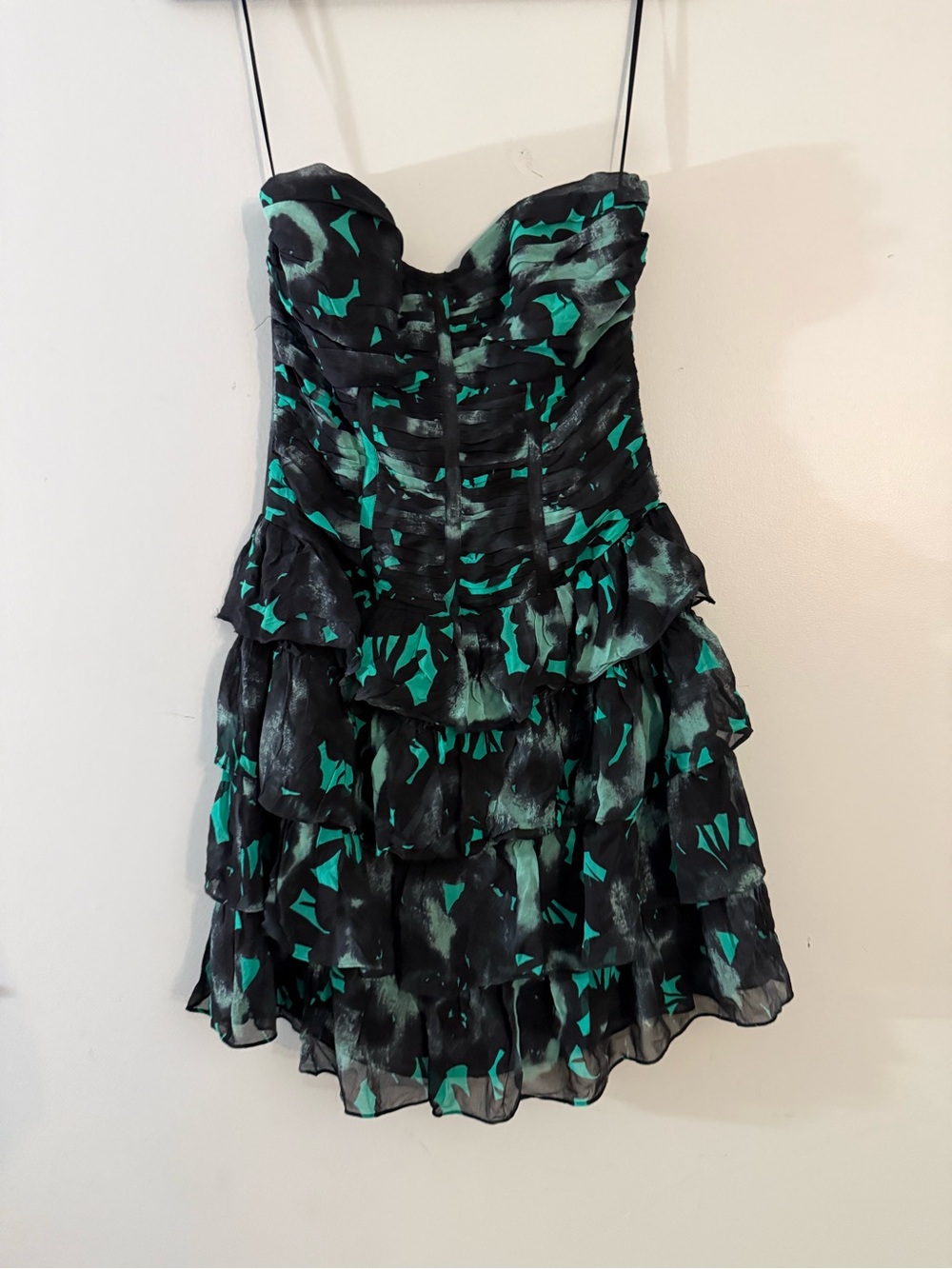 Express Black and Teal Ruffle Tiered Mini Dress